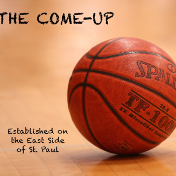 The Come Up show logo, show title on blurred background with basketball up front